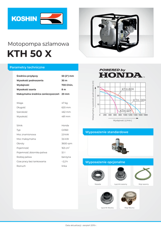 MOTOPOMPA DO SZLAMU KOSHIN KTH 50 X, HONDA GX160, WYDAJNOŚĆ 700 l/min