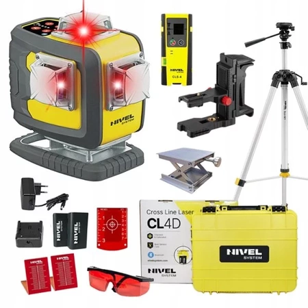 MULTI-LASER KRZYŻOWY NIVEL SYSTEM CL4D-R CZERWONY (4 X 360) + Statyw SJJ-M1 EX + Czujnik CLS-4