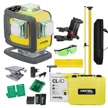 MULTI-LASER KRZYŻOWY NIVEL SYSTEM CL4D-G ZIELONY (4 X 360) + Tyczka LP-36