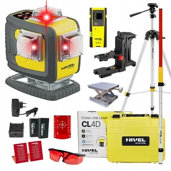 MULTI-LASER KRZYŻOWY NIVEL SYSTEM CL4D-R CZERWONY (4 X 360) + Statyw SJJ-M1 EX + Czujnik CLS-4 + ŁATA LS-24